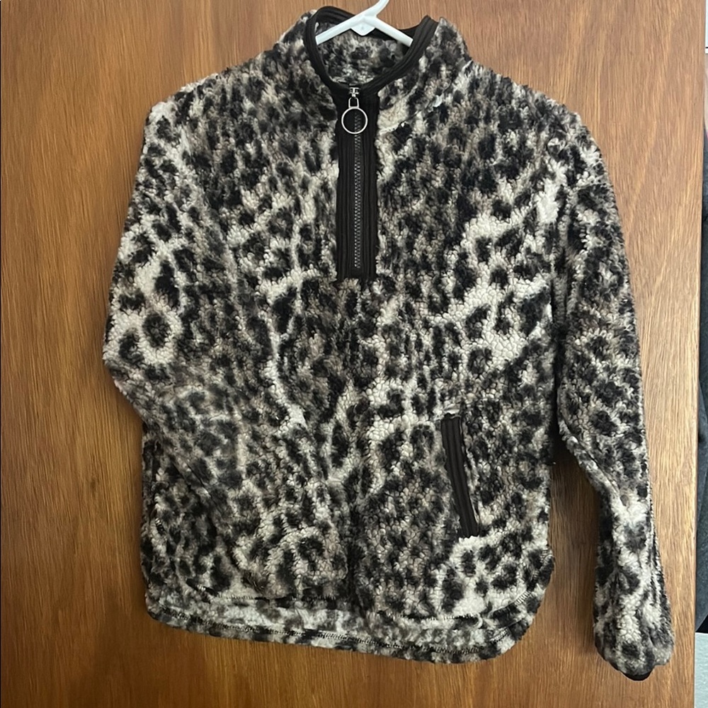 Leopard Print Fleece Half-Zip Pullover